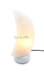 Rare White Moon Crescent Salt Lamp (Sky Blue Marble Base)